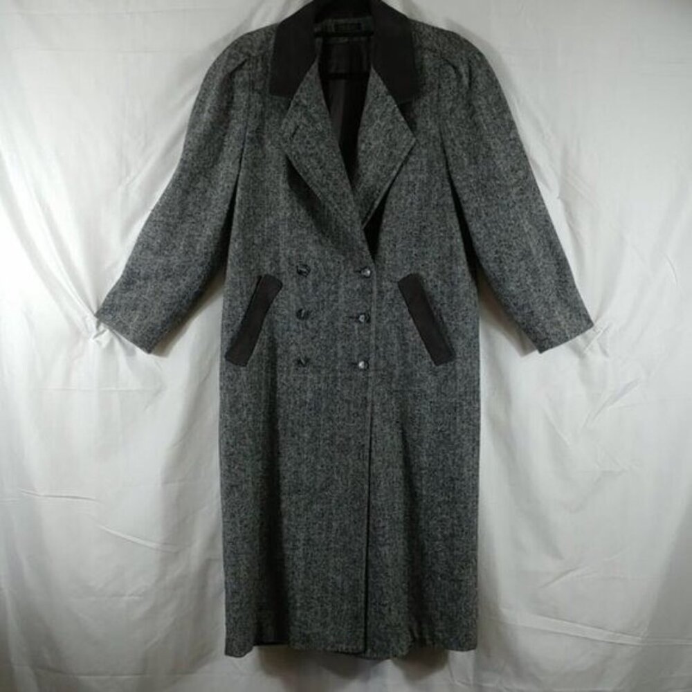 Traders Point Women's Vintage Grey Double Breasted Wool Suede Coat Size M - Picture 2 of 10